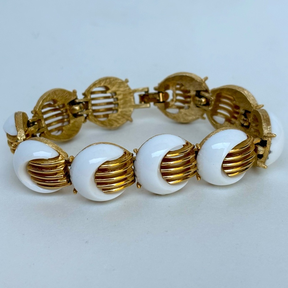 Crown Trifari White and Gold Bracelet